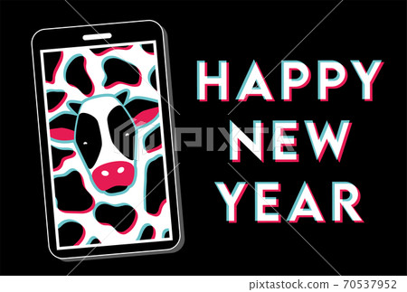 New Year's card template Ox year illustration cow happy new year smartphone New Year's card template Ox year illustration cow happy new year smartphone 70537952