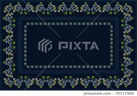 Embroidered dark blue tablecloth with bouquets of blue violets and delicate white flowers on the bent twigs with leaves Embroidered dark blue tablecloth with bouquets of blue violets and delicate white flowers on the bent twigs with leaves 70537999