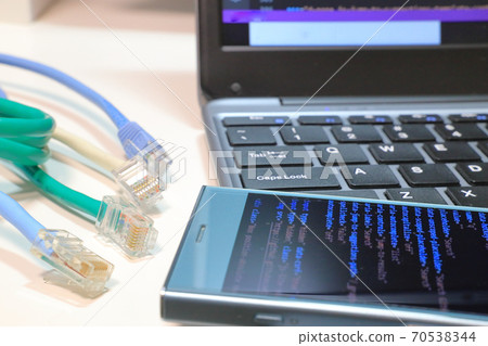 4色LAN電纜和智能手機 70538344