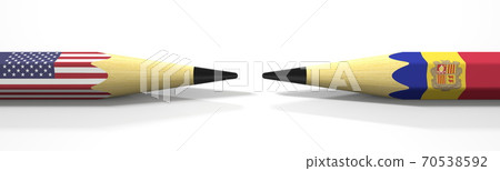 Pencils with flags of the USA and Andorra. Political conflict concept. 3d rendering Pencils with flags of the USA and Andorra. Political conflict concept. 3d rendering 70538592