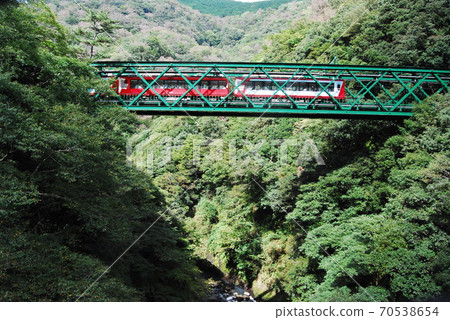 Hakone Tozan Railway "Glacier Express" crossing the iron bridge of Izuyama Hakone Tozan Railway "Glacier Express" crossing the iron bridge of Izuyama 70538654