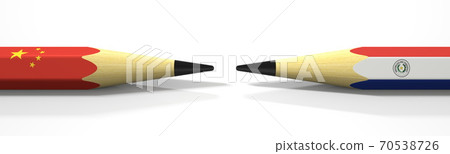Two pencils with flags of China and Paraguay, political conflict related 3d rendering 70538726