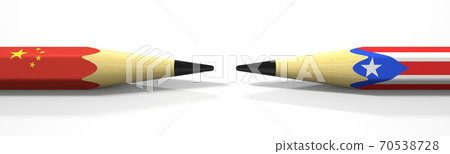 Opposing pencils with flags of China and Puerto Rico. Conflict concept, 3d rendering 70538728