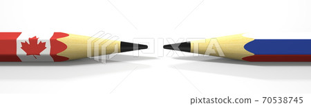 Pencils with flags of Canada and Russia. Political conflict concept. 3d rendering Pencils with flags of Canada and Russia. Political conflict concept. 3d rendering 70538745