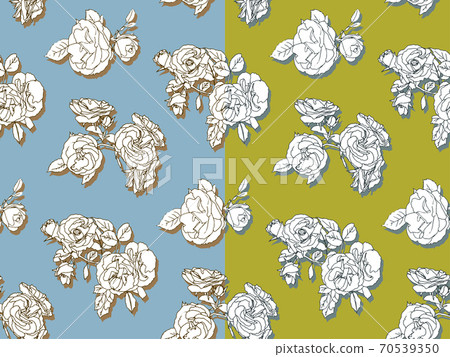 Blue and Mustard line patterns of wild roses. Blue and Mustard line patterns of wild roses. 70539350