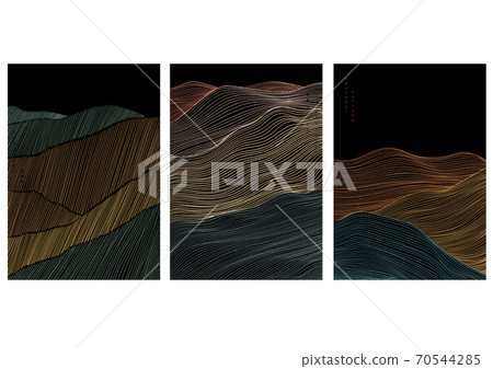 Abstract landscape background with line pattern vector. Japanese wave template in vintage style. 70544285