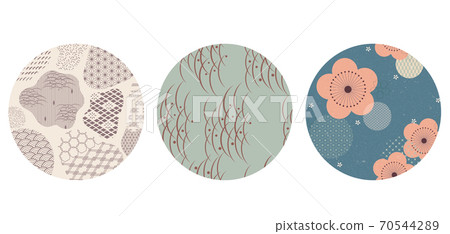 Abstract arts background with Japanese pattern vector. Asian traditional elements with cherry blossom flower icons. Geometric pattern with circle logo design. Abstract arts background with Japanese pattern vector. Asian traditional elements with cherry blossom flower icons. Geometric pattern with circle logo design. 70544289