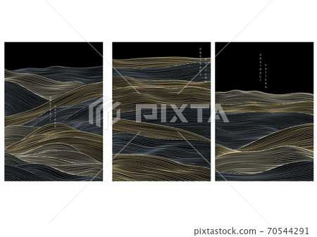 Abstract landscape background with gold and blue line pattern vector. Japanese wave template in oriental style. Abstract landscape background with gold and blue line pattern vector. Japanese wave template in oriental style. 70544291