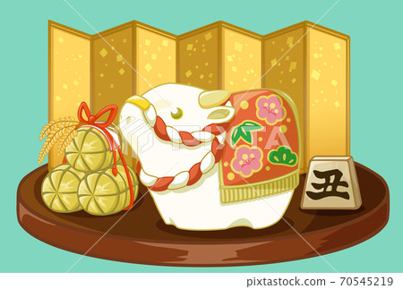 New Year's material ox gold folding screen rice bales 2021 70545219