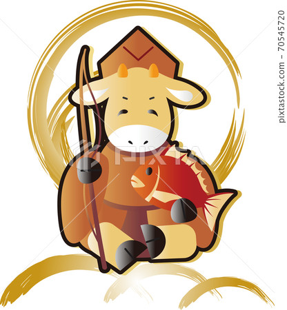 New Year's card 2021 ox year Ebisu illustration material New Year's card 2021 ox year Ebisu illustration material 70545720