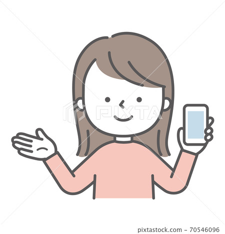 拿著智能手機的一名微笑的婦女的例證解釋 70546096