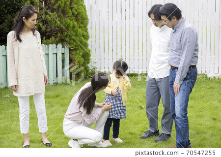 Family worried about children with dust in their eyes Family Parents and children 70547255