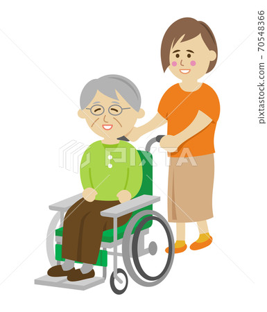 Illustration image of elderly people and women in wheelchairs 70548366