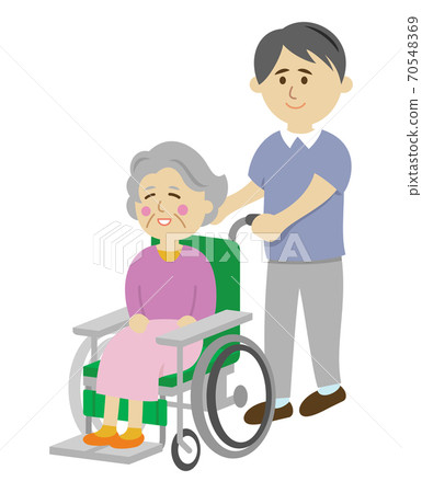 老人和男人坐在輪椅上的插圖圖像 70548369