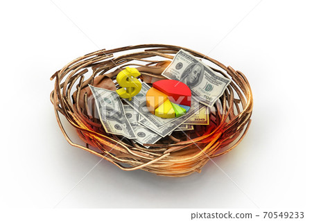 Business diagram and dollar on nest. 70549233