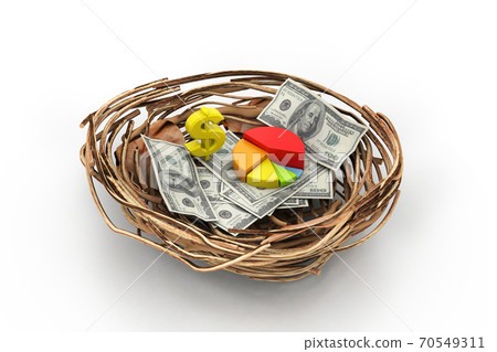Business diagram and dollar on nest. 70549311
