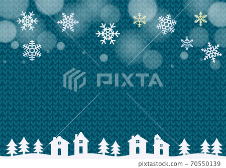 Winter knit background snowflakes and cityscape 70550139
