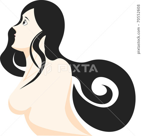 女性上半身輪廓，黑髮，長發矢量圖 70552608