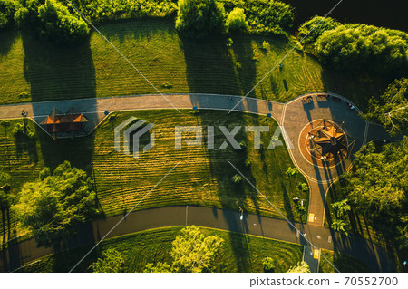 Top view of the city Park in Chizhovka.Recreation Park with bike paths in Minsk.Belarus 70552700