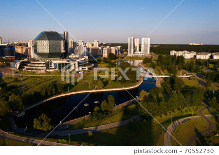 Top view of the National library and a new neighborhood with a Park in Minsk.Belarus, public building Top view of the National library and a new neighborhood with a Park in Minsk.Belarus, public building 70552730