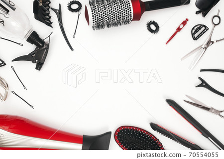 professional items for a hairdresser's, haircuts on a white background, layout 70554055