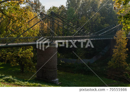 Russia. Kronshtadt. Hanging Makarovsky bridge over the ravine of the Petrovsky dock. 70555986