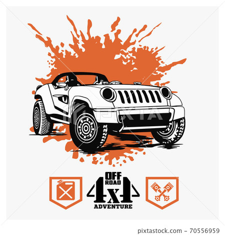 Off-road car and elements for tshirt and emblem - vector set 70556959