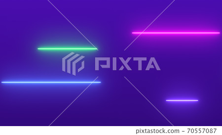 Neon multicolored glowing lines on a purple background 70557087