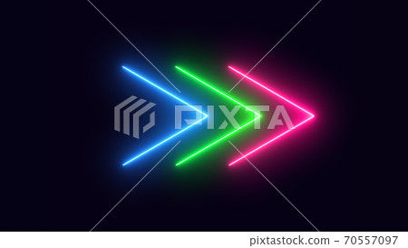 Red Green Blue neon arrows on a dark background 70557097