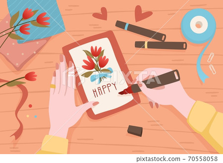 Writing letter. Woman preparing holiday... - Stock Illustration [70558058]  - PIXTA