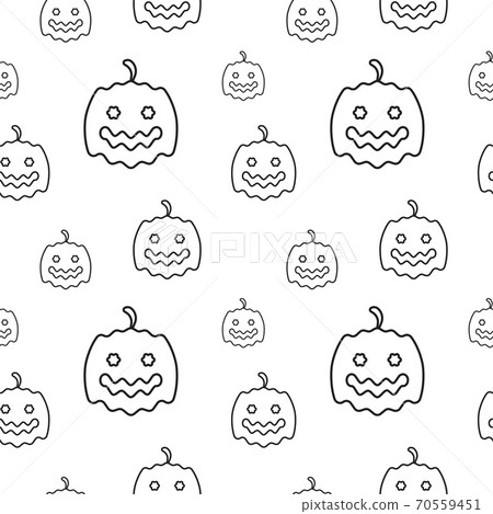 Pumkins texture vector illustration. Seamless pattern design template. Black outline design style on white color background Pumkins texture vector illustration. Seamless pattern design template. Black outline design style on white color background 70559451