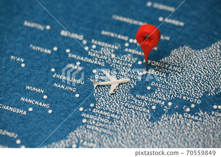 travel painted map with the plane, korea 70559849