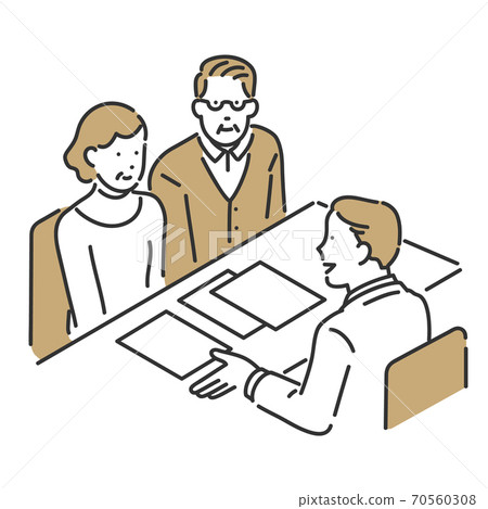 Illustration material of the person in charge of serving customers with the couple who consults at the counter 70560308