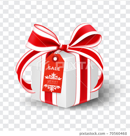 Realistic Christmas gift box with red ribbon. Realistic Christmas gift box with red ribbon. 70560468