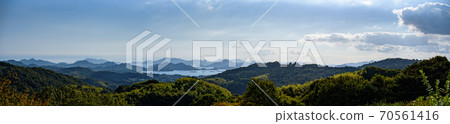 Panorama view of Matsunaga Bay seen from the top of the mountain in Fukuyama City Panorama view of Matsunaga Bay seen from the top of the mountain in Fukuyama City 70561416