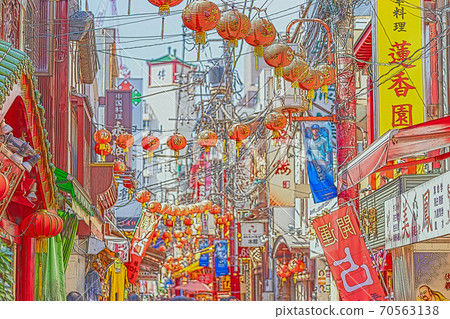 Anime style] Ichiba-dori, Yokohama Chinatown, - Stock