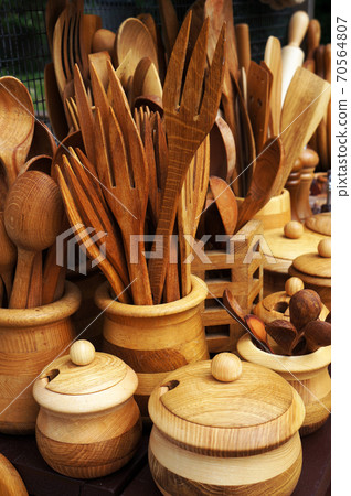 Handicraft kitchenware and other handmade wooden souvenirs Handicraft kitchenware and other handmade wooden souvenirs 70564807