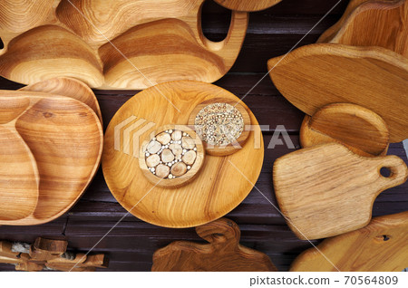Handicraft wooden kitchenware souvenirs. Handicraft wooden kitchenware souvenirs. 70564809