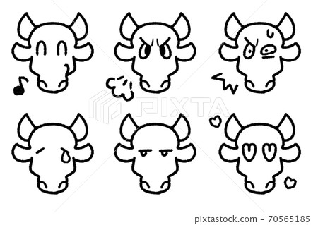 Facial expression pattern of cow that can be used for New Year's cards (monochrome) 70565185