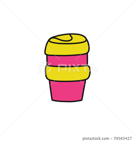 reusable coffee cup doodle icon, vector reusable coffee cup doodle icon, vector 70565427