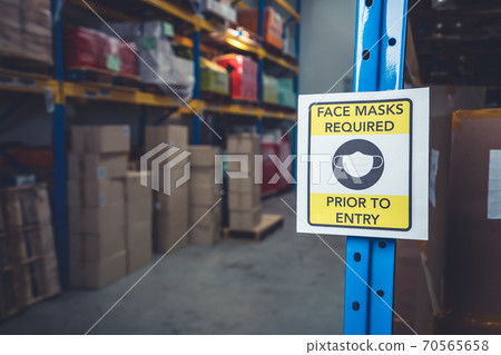 Sign caution in factory warning to industry labor worker to prevent Covid-19 Sign caution in factory warning to industry labor worker to prevent Covid-19 70565658