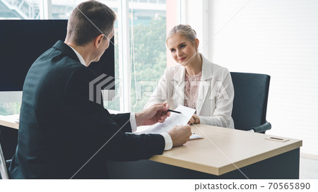 Job seeker in job interview meeting with manager Job seeker in job interview meeting with manager 70565890