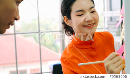 Business people work on project planning board Business people work on project planning board 70565906