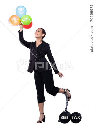 Concept Financial Money Freedom, Asian Business Woman hold Balloon fly Concept Financial Money Freedom, Asian Business Woman hold Balloon fly 70566971