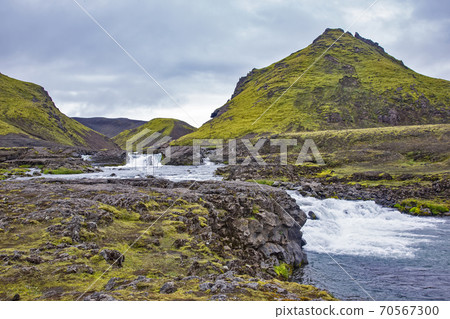 Stormy mountain river flows from glaciers in Iceland. Nature and places for wonderful travels 70567300