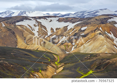 Beautiful and colorful mountain landscape in Landmannalaugar, Iceland. Travel and scenic places to hike.. Beautiful and colorful mountain landscape in Landmannalaugar, Iceland. Travel and scenic places to hike.. 70567325