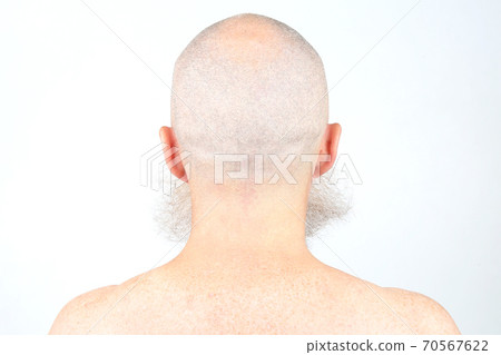 portrait of bald man with beard from back on light background portrait of bald man with beard from back on light background 70567622