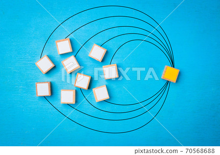 Network link concept, Wooden blocks on blue wooden background. Network link concept, Wooden blocks on blue wooden background. 70568688