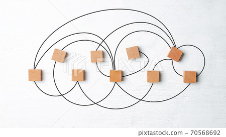 Network link concept, Wooden blocks on white wooden background. Network link concept, Wooden blocks on white wooden background. 70568692