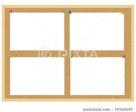 Corkboard 4 pieces memo paper copy paper pin text space copy space sideways 70569095